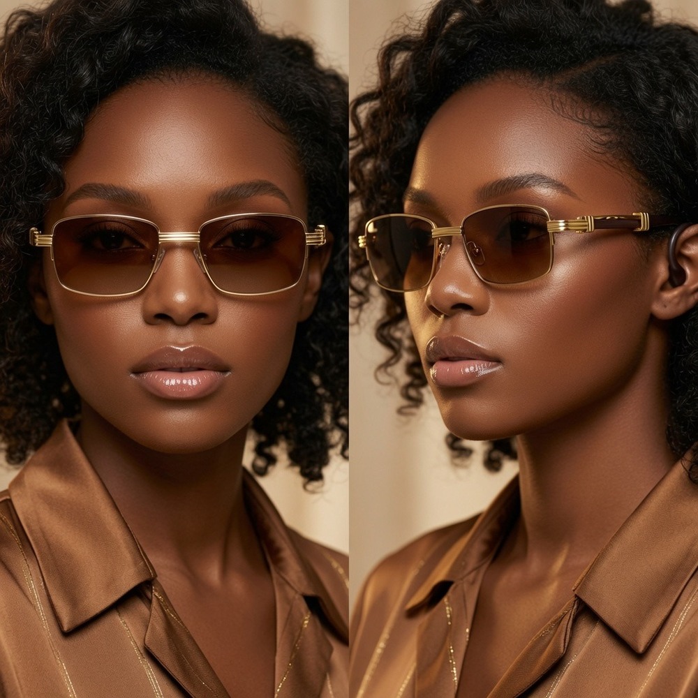 Helf‎ Rimless Sunglasses Brown Gradient Lens Classic Retro Vintage Style Women